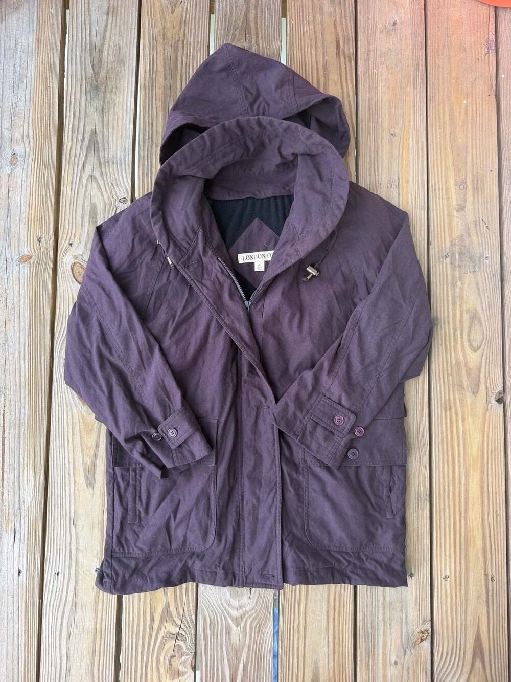 London Fog Women's Purple Fleece Lined Hooded Utility Jacket Size Medium
